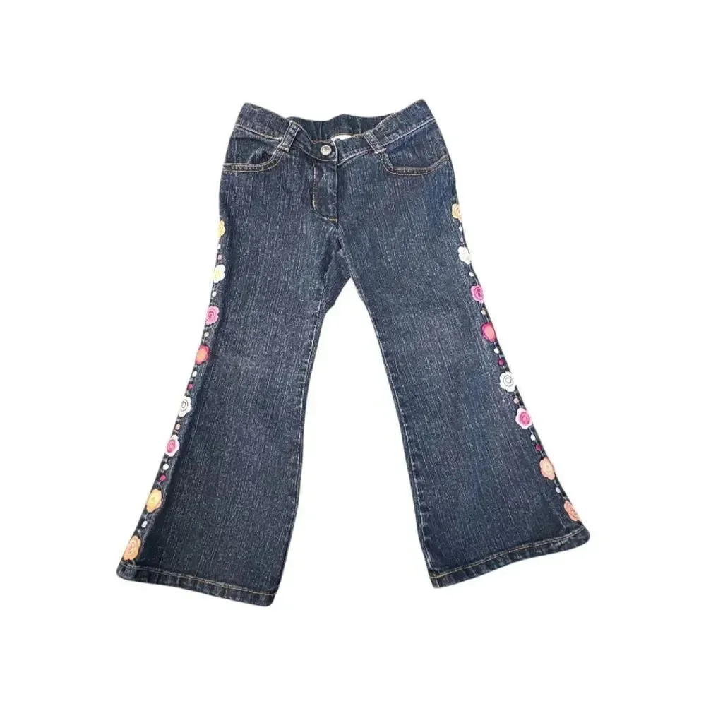 GYMBOREE Vintage Girls Bootcut Flare Jeans Floral Embroidered 2006